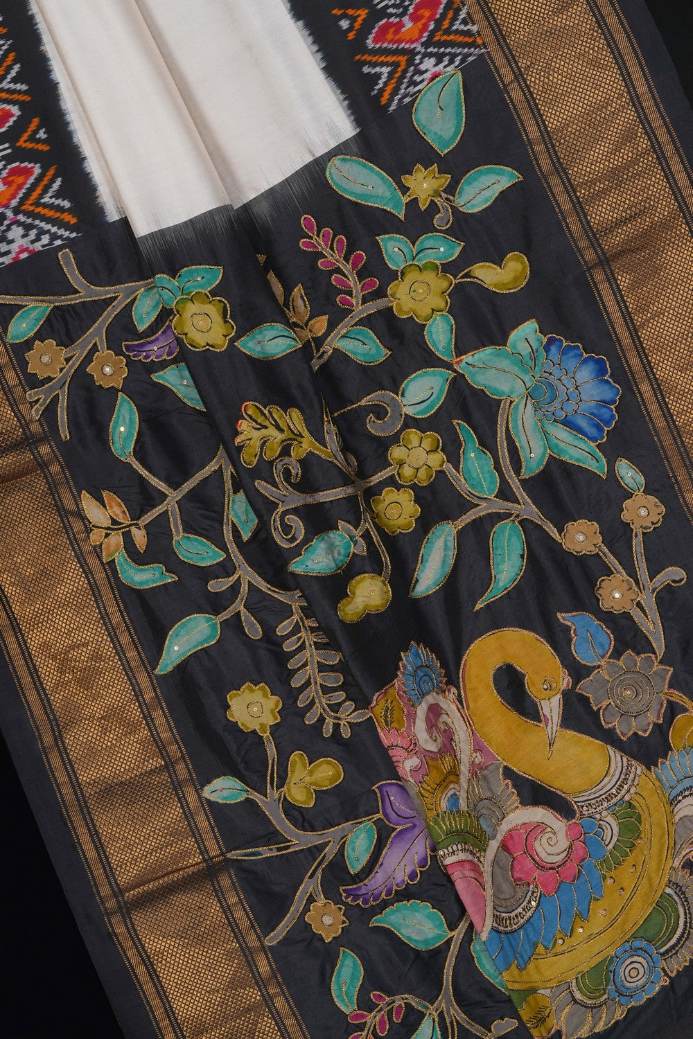 Image of A Fusion Kalamkari Pochampally Silk Saree