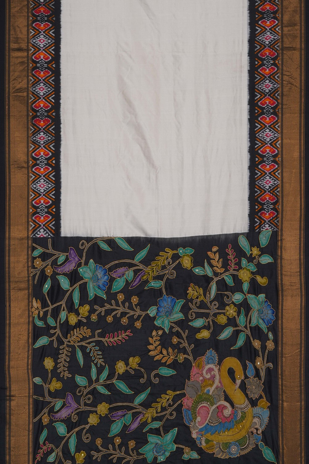 Image of A Fusion Kalamkari Pochampally Silk Saree