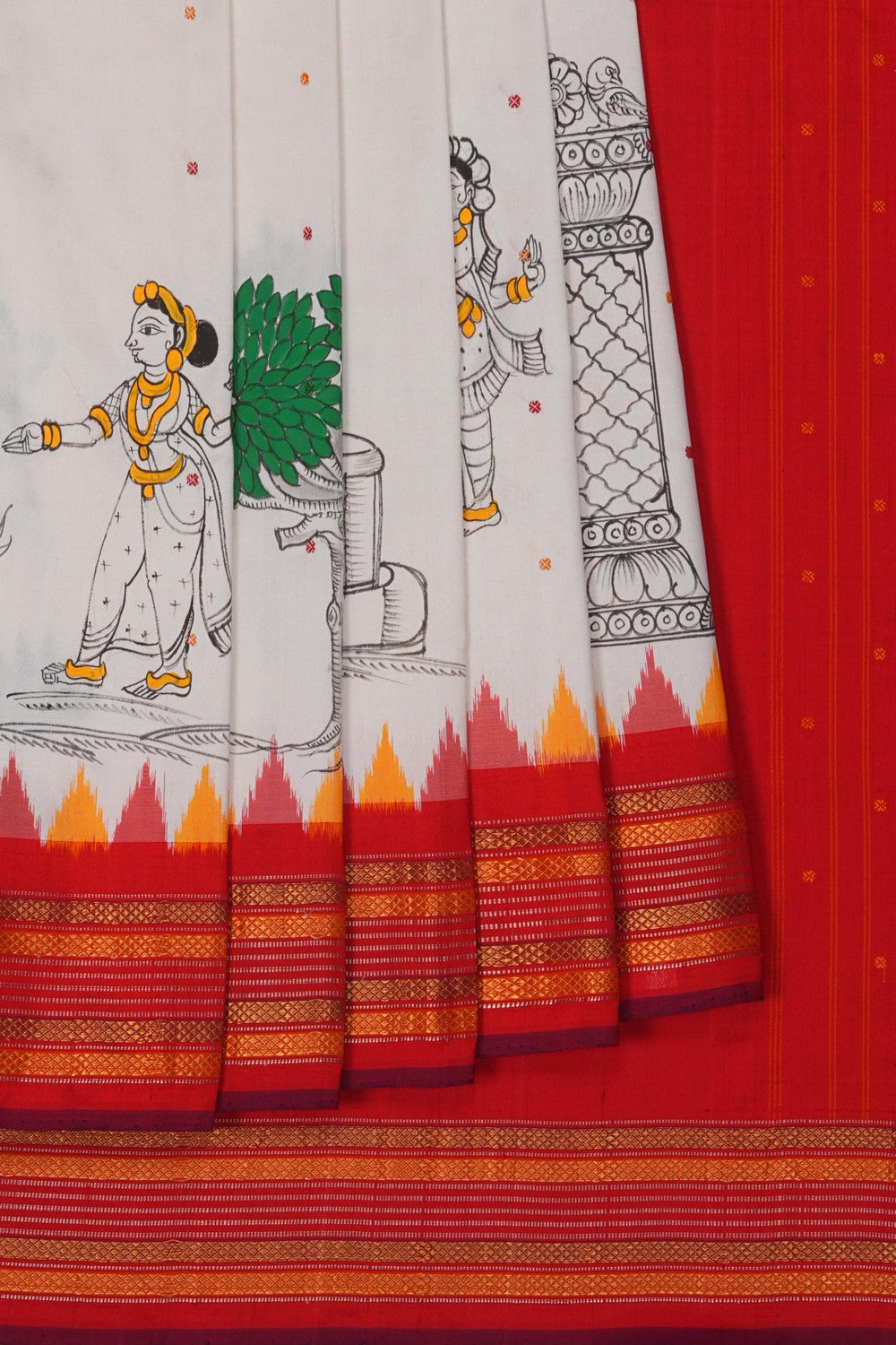 Image of A Fusion Kalamkari Pochampally Silk Saree