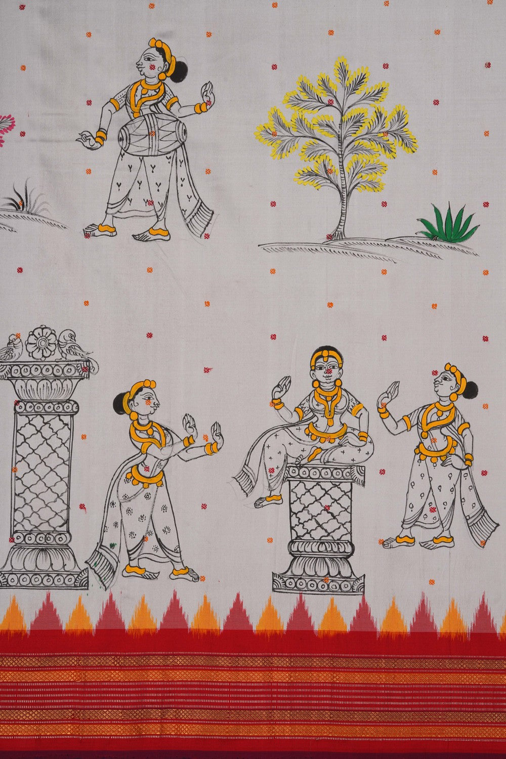 Image of A Fusion Kalamkari Pochampally Silk Saree