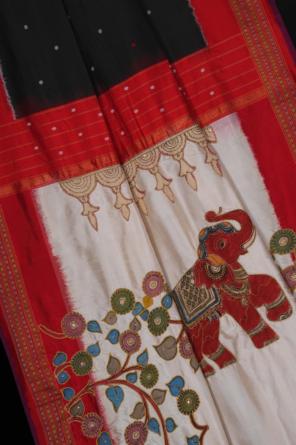 Image of A Fusion Kalamkari Pochampally Silk Saree