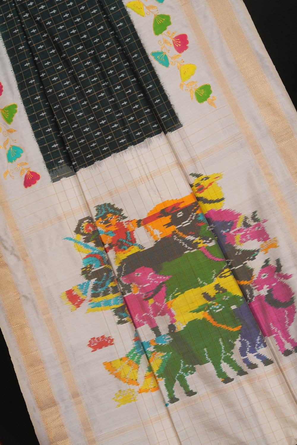 Image of A Tanjore Painting Pochampally Silk Saree