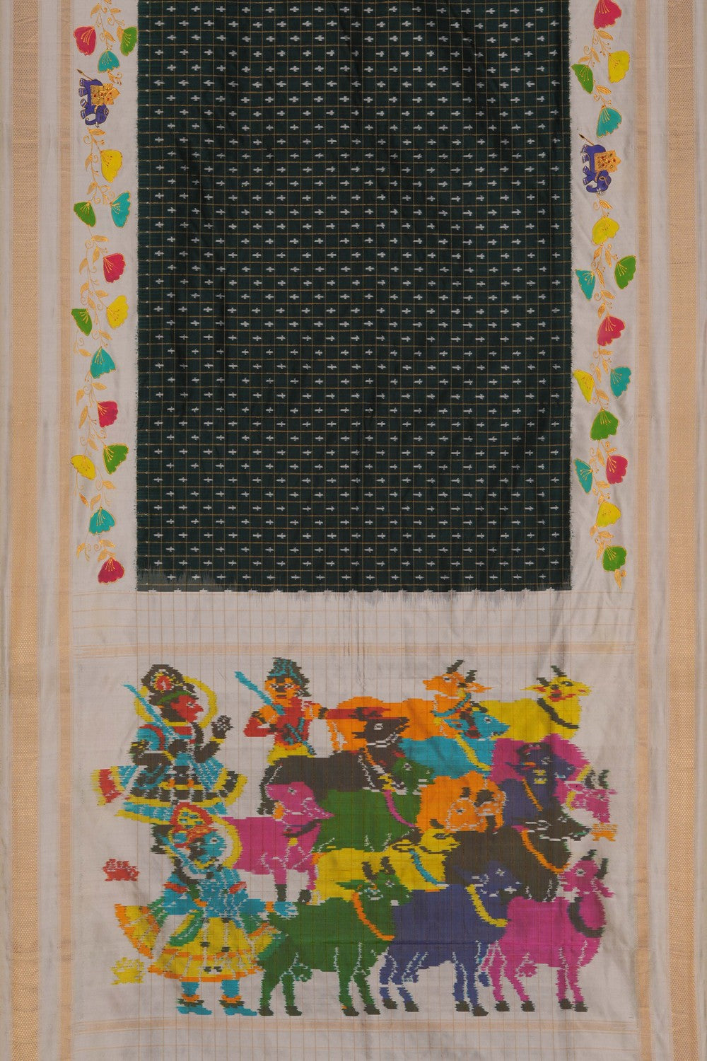 Image of A Tanjore Painting Pochampally Silk Saree