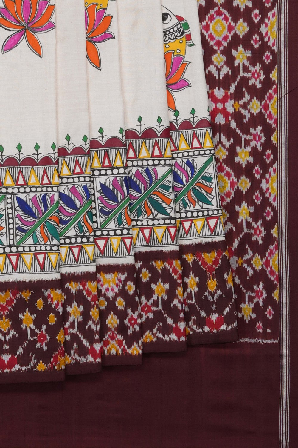 Image of A Fusion Madhubani Pochampally Silk Saree