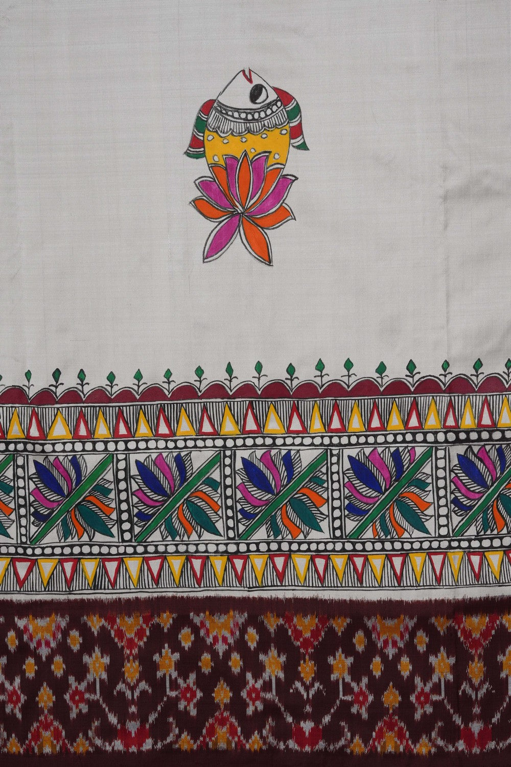 Image of A Fusion Madhubani Pochampally Silk Saree