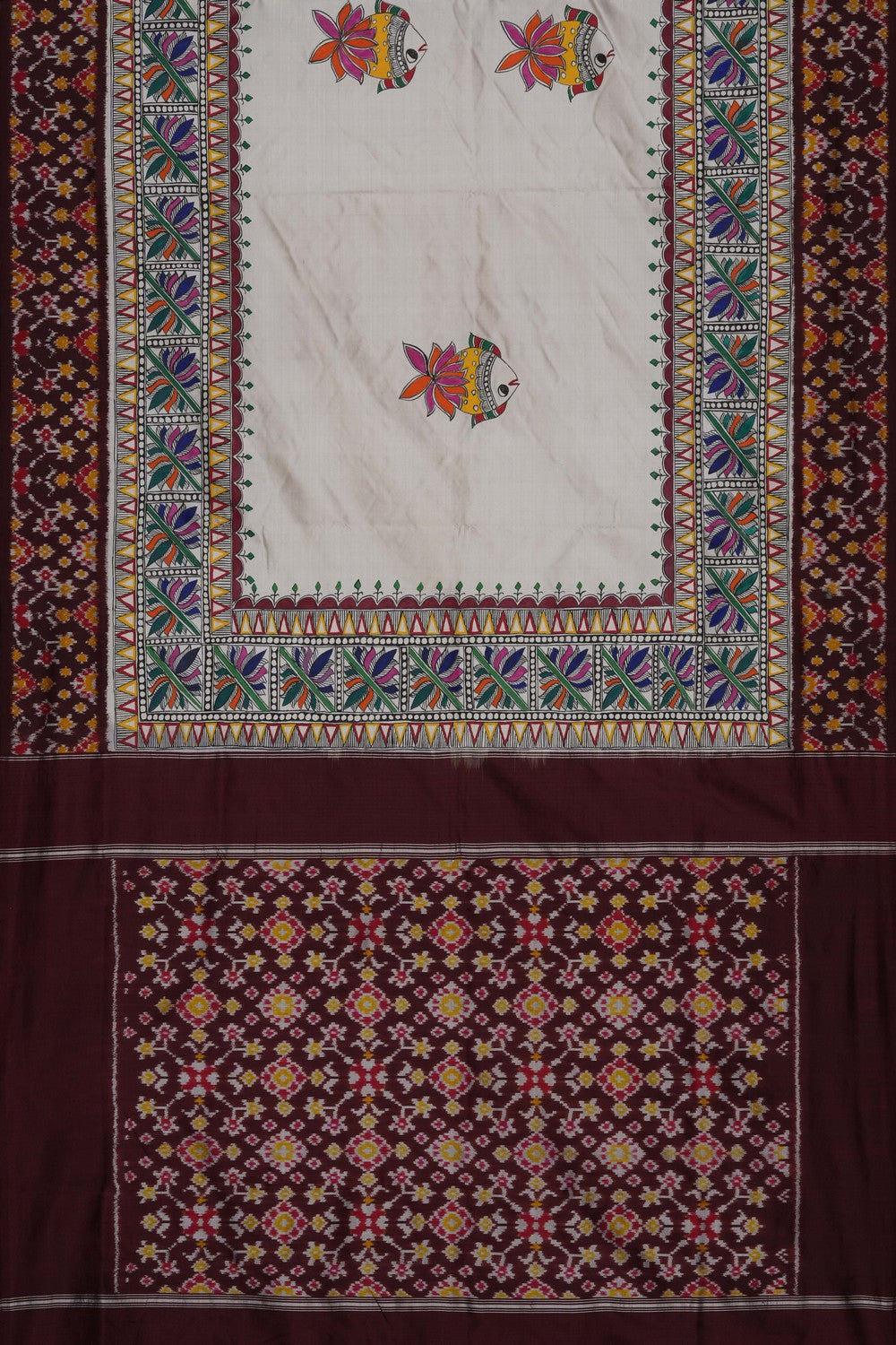 Image of A Fusion Madhubani Pochampally Silk Saree