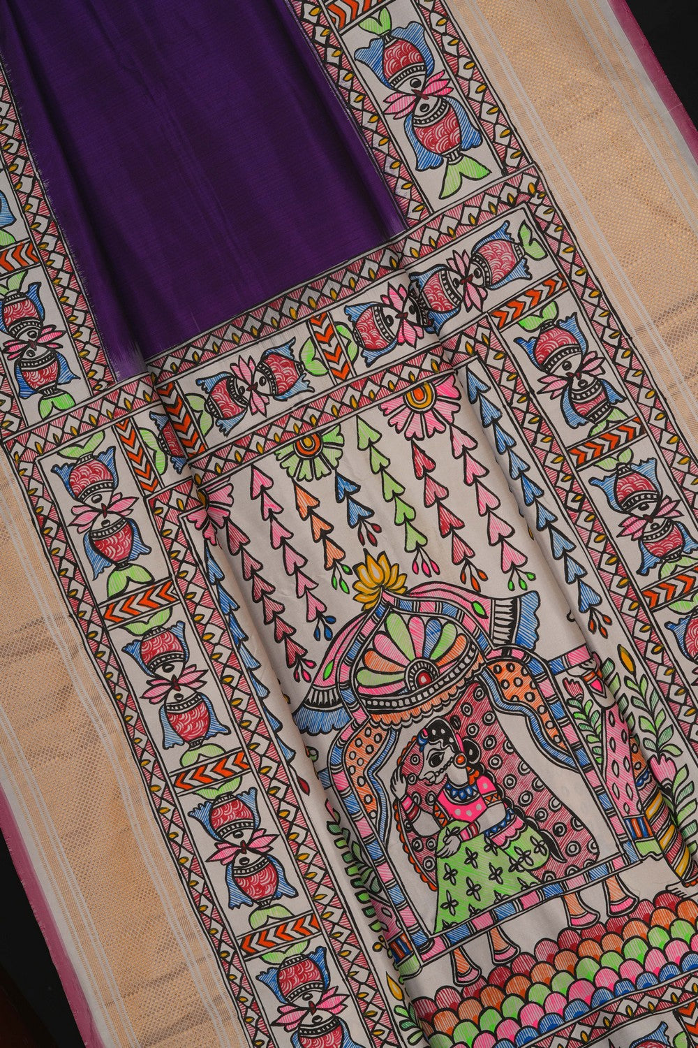Image of Madhubani Fusion Pochampally Silk Saree