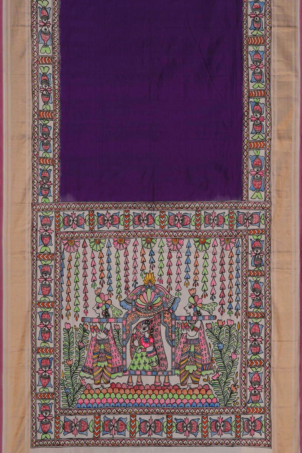 Image of Madhubani Fusion Pochampally Silk Saree