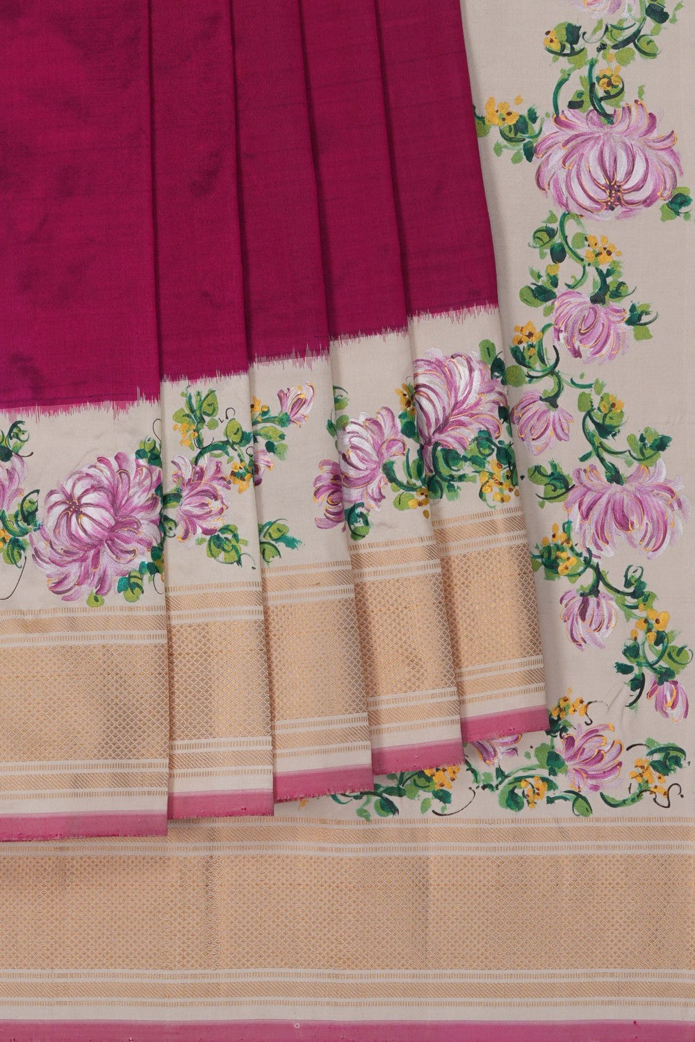 Image of A Floral Painted Pochampally Silk Saree