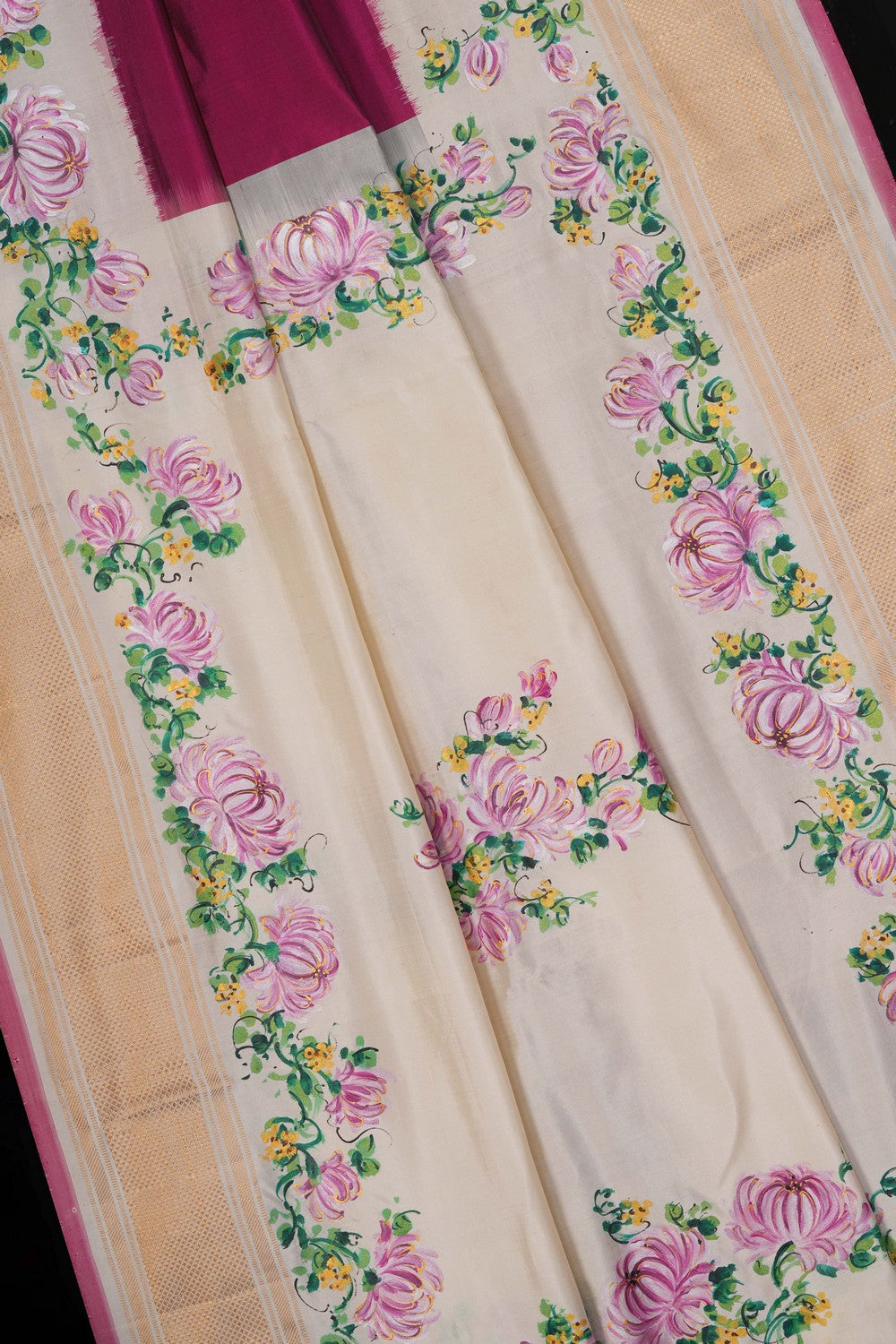 Image of A Floral Painted Pochampally Silk Saree