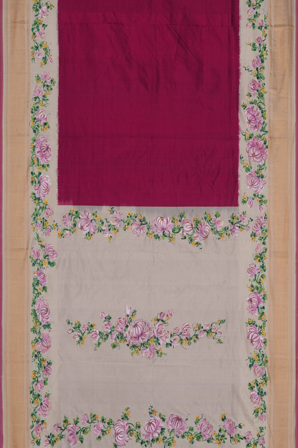Image of A Floral Painted Pochampally Silk Saree