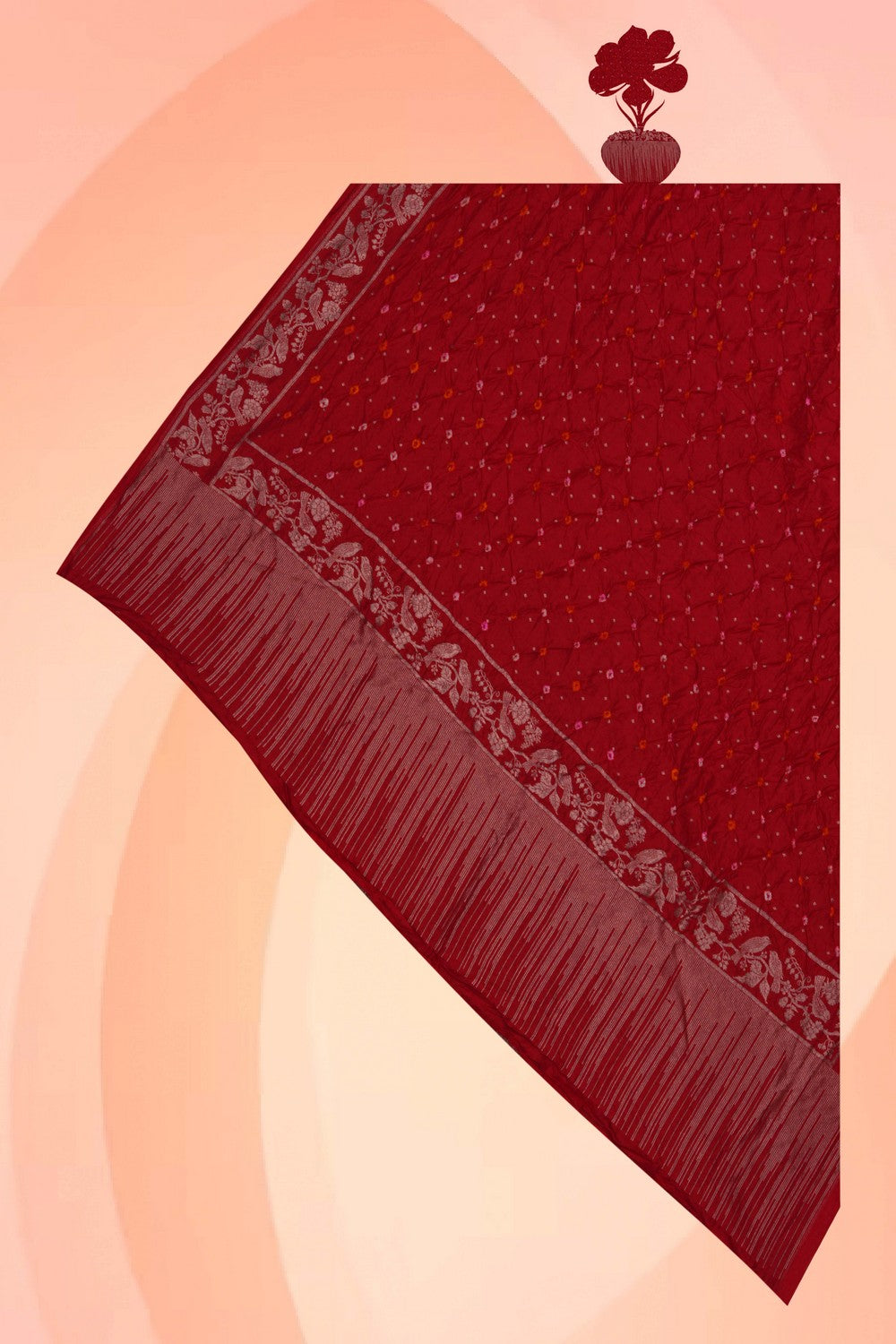 Image of Red Bandhani Silk Dupatta