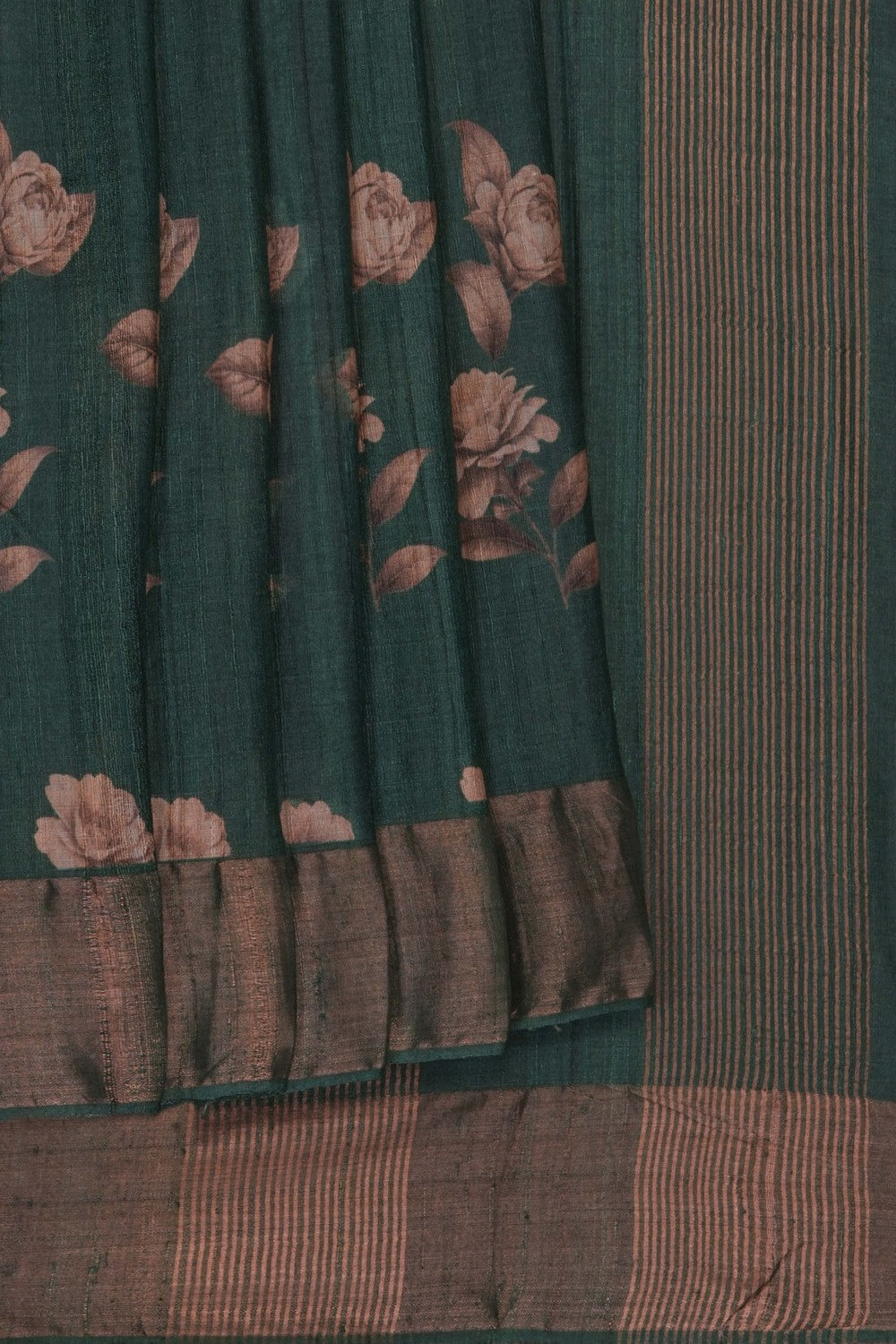 Image of Bottle-Green Desi Tussar Silk Saree
