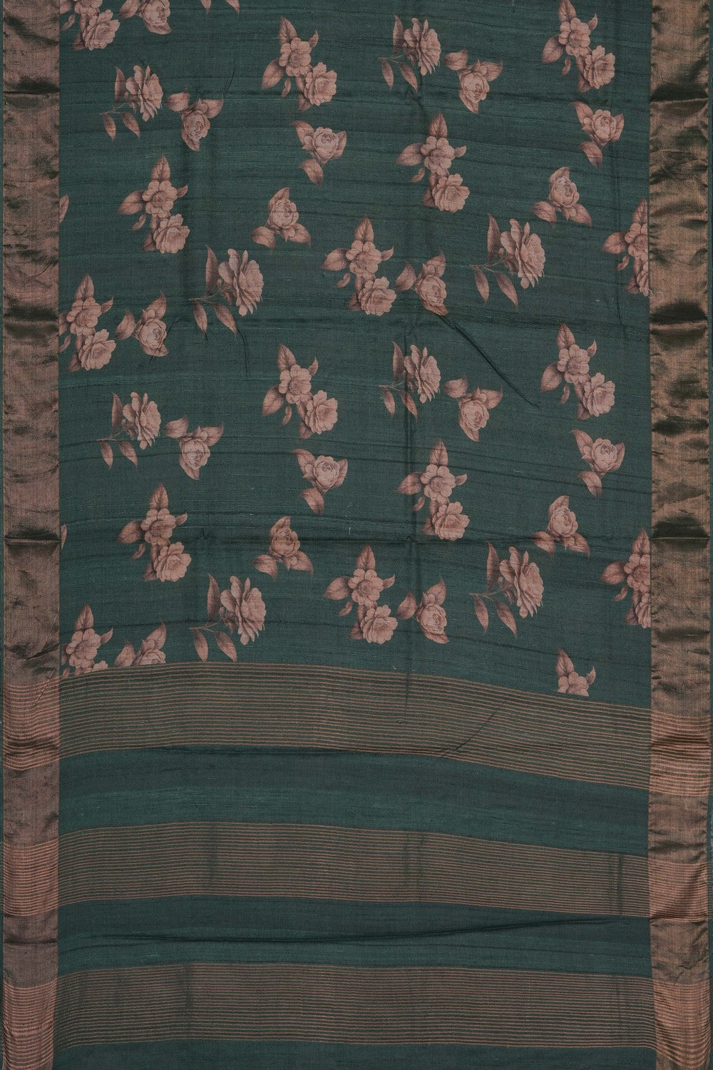 Image of Bottle-Green Desi Tussar Silk Saree
