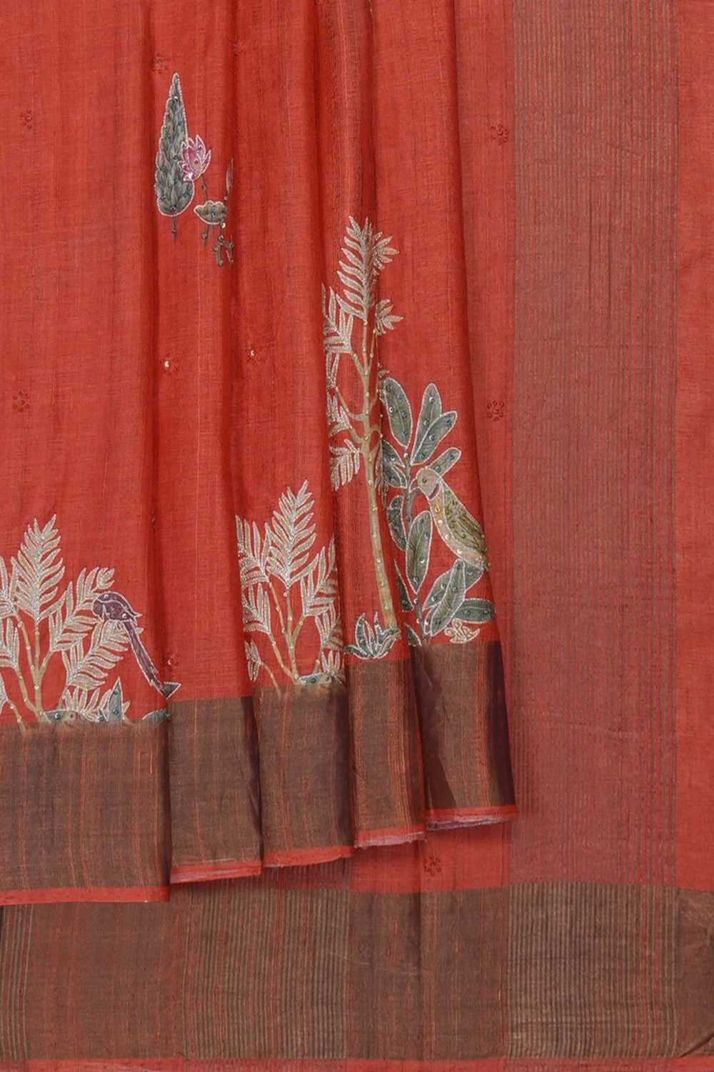 Image of Orange Desi Tussar Silk Saree