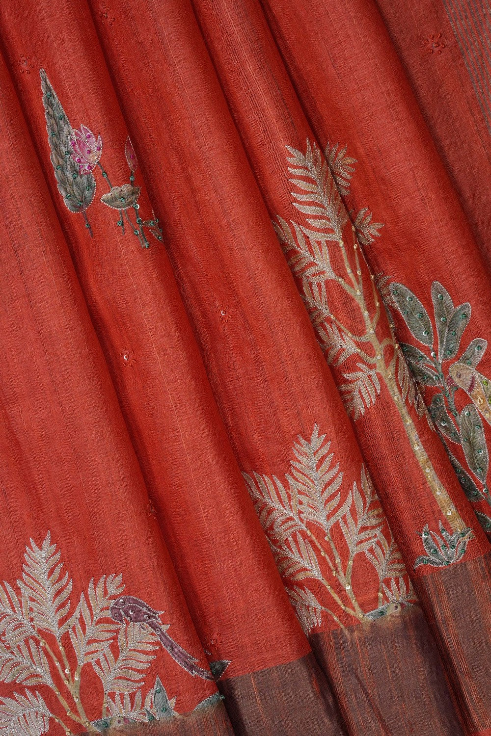 Image of Orange Desi Tussar Silk Saree