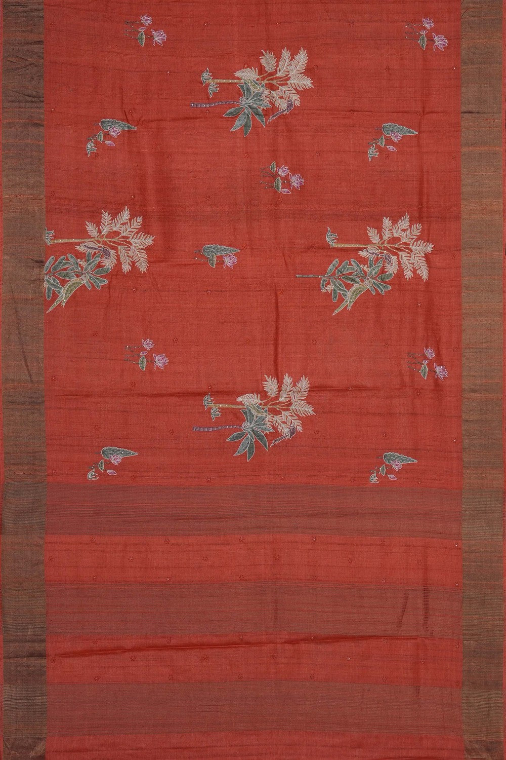 Image of Orange Desi Tussar Silk Saree