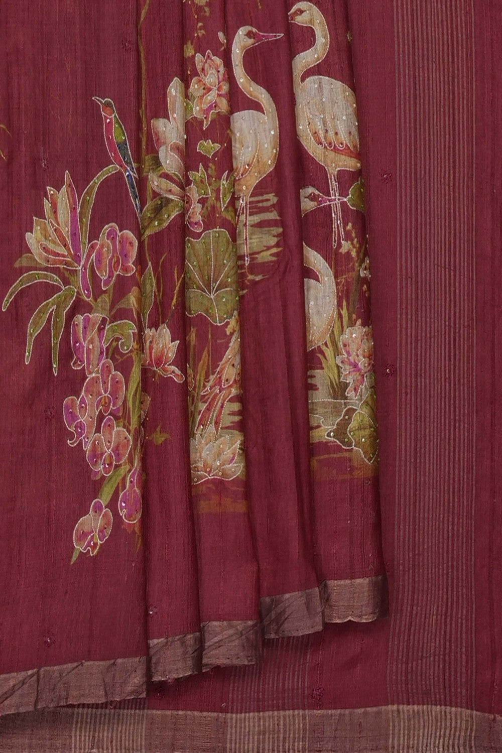 Image of Burgundy Red Desi Tussar Silk Saree