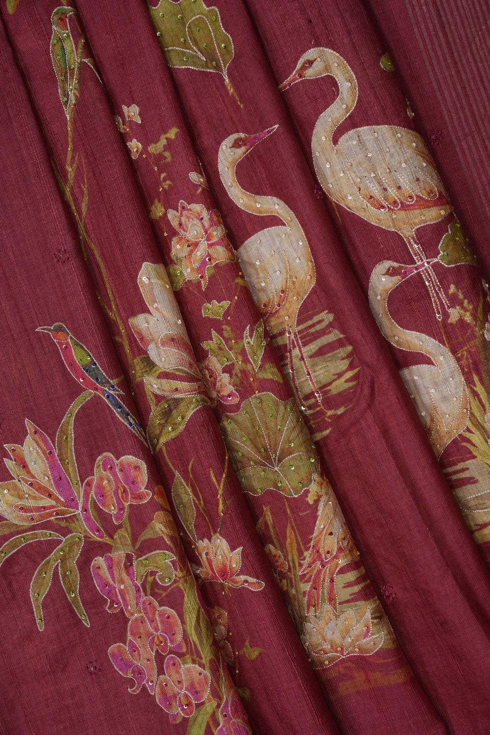Image of Burgundy Red Desi Tussar Silk Saree