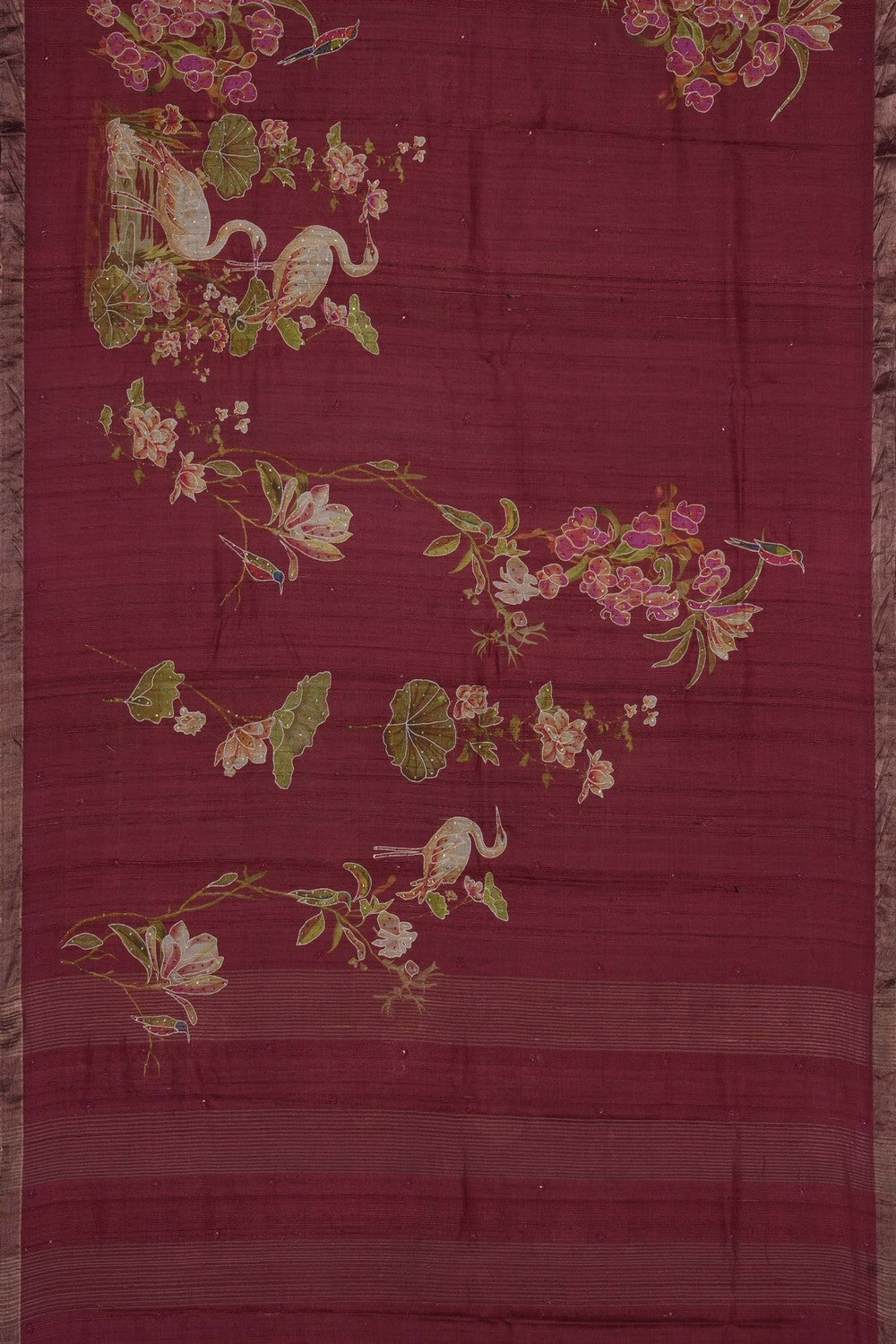 Image of Burgundy Red Desi Tussar Silk Saree