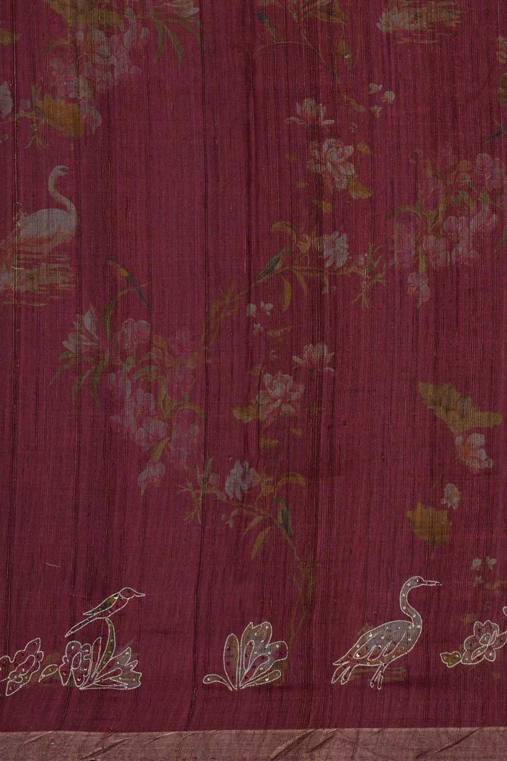 Image of Burgundy Red Desi Tussar Silk Saree