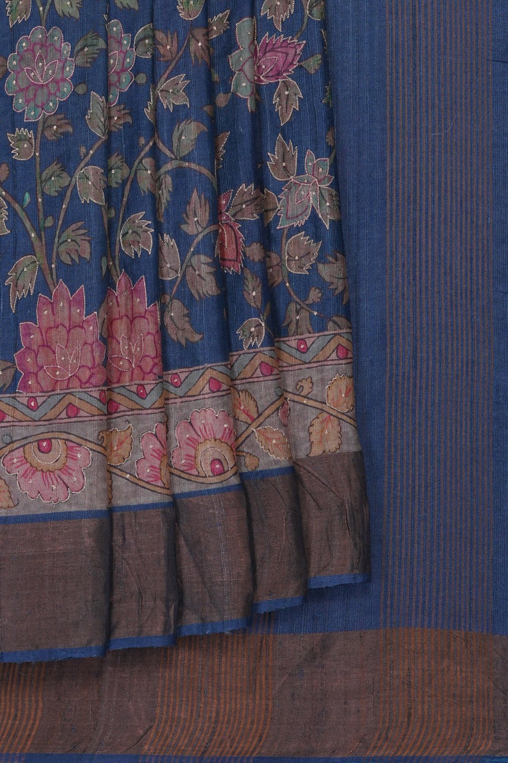 Image of Blue Desi Tussar Silk Saree