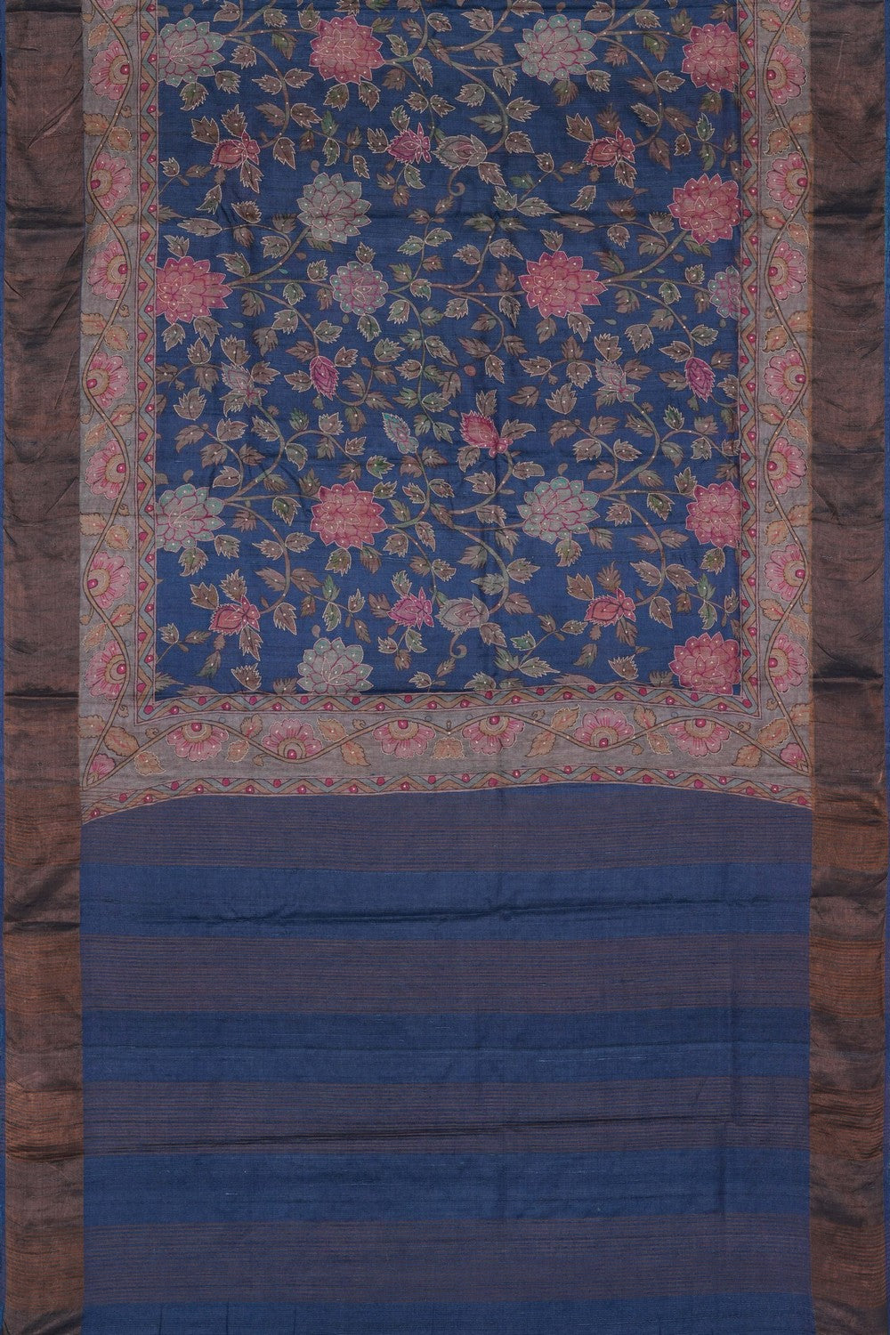 Image of Blue Desi Tussar Silk Saree