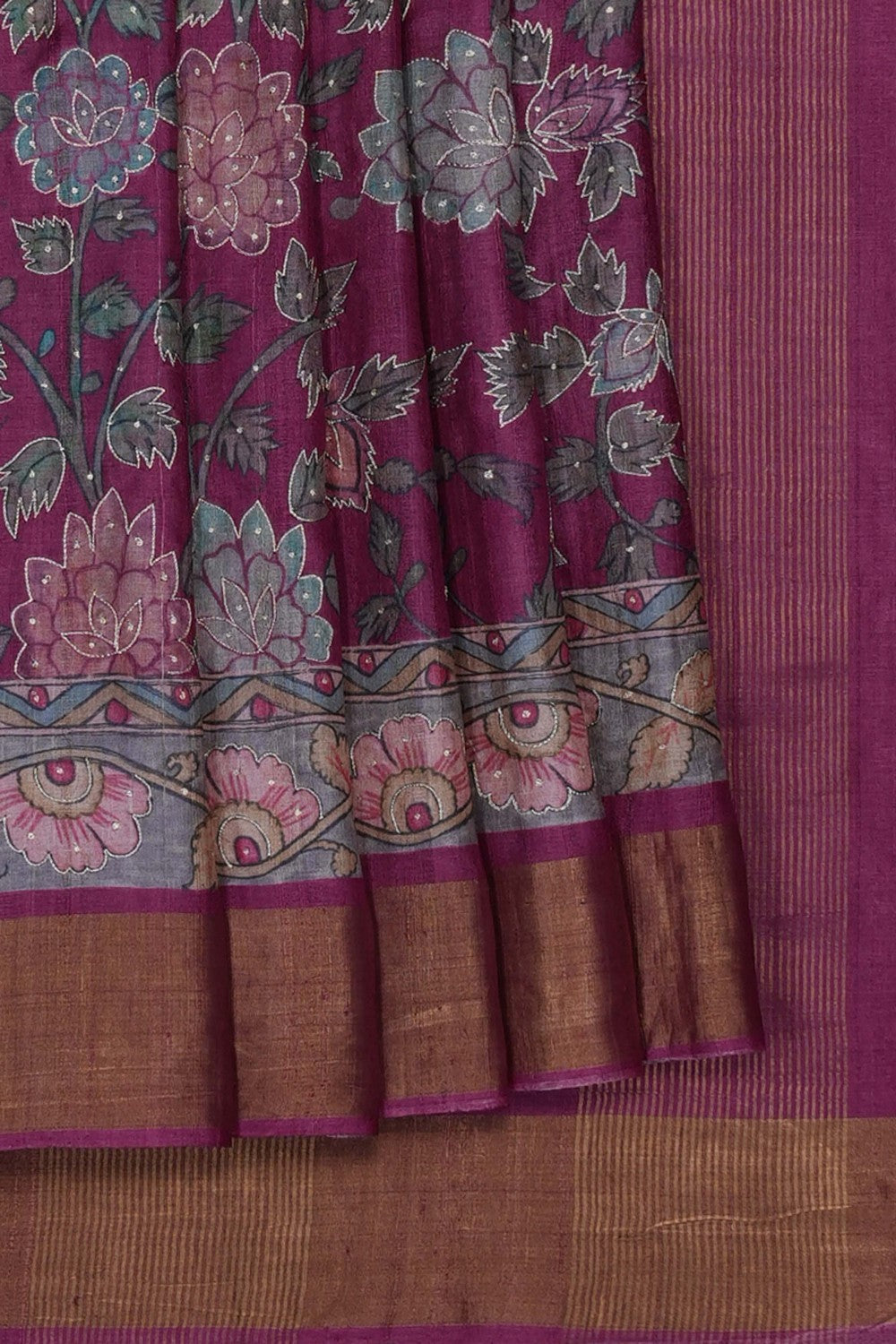 Image of Plum-Pink Desi Tussar Silk Saree
