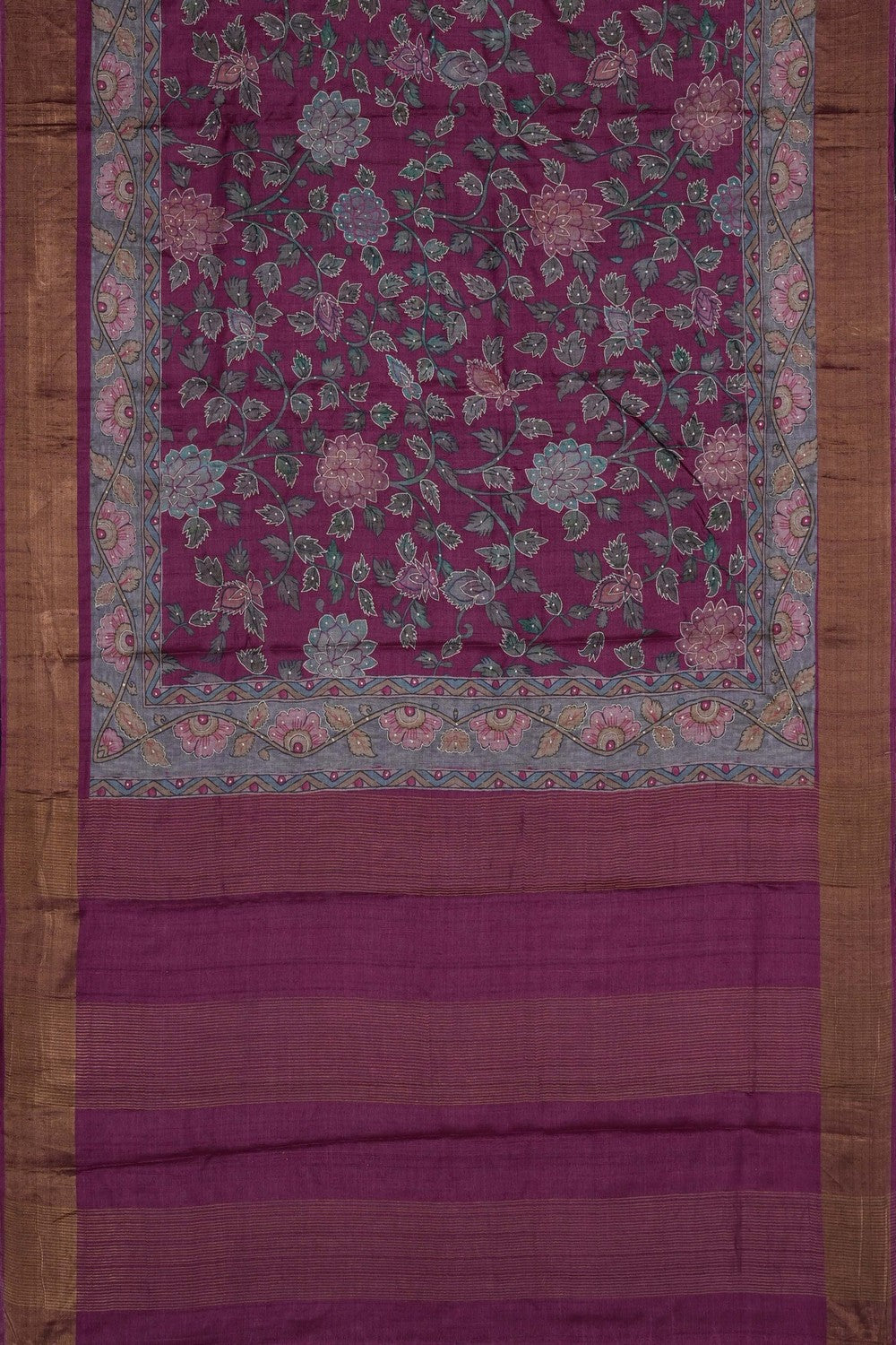 Image of Plum-Pink Desi Tussar Silk Saree
