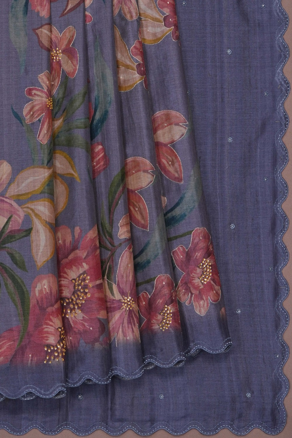 Image of Grey Desi Tussar Silk Saree