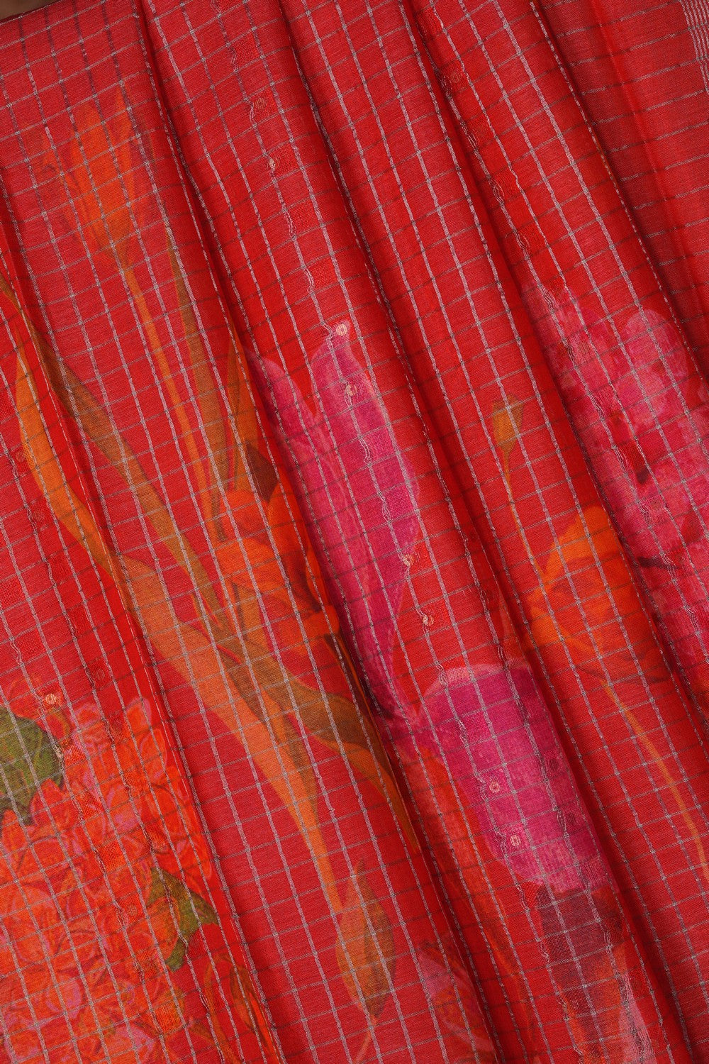 Image of Coral Red Desi Tussar Silk Saree