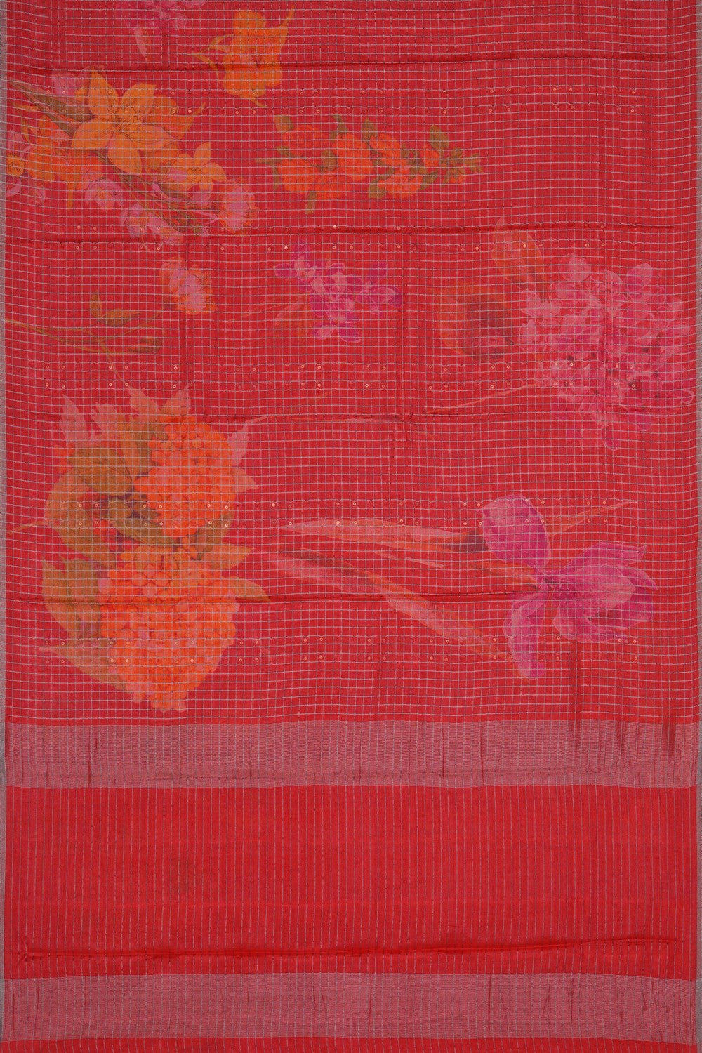 Image of Coral Red Desi Tussar Silk Saree