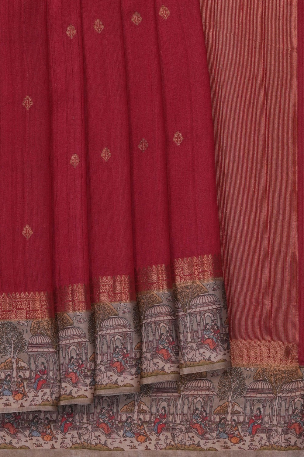 Image of Red Desi Tussar Silk Saree