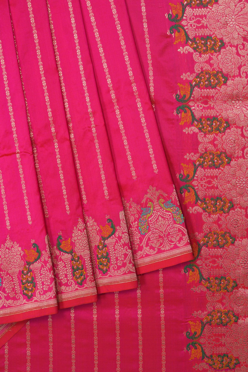 Image of Fuchsia-Pink Banarasi Silk Saree