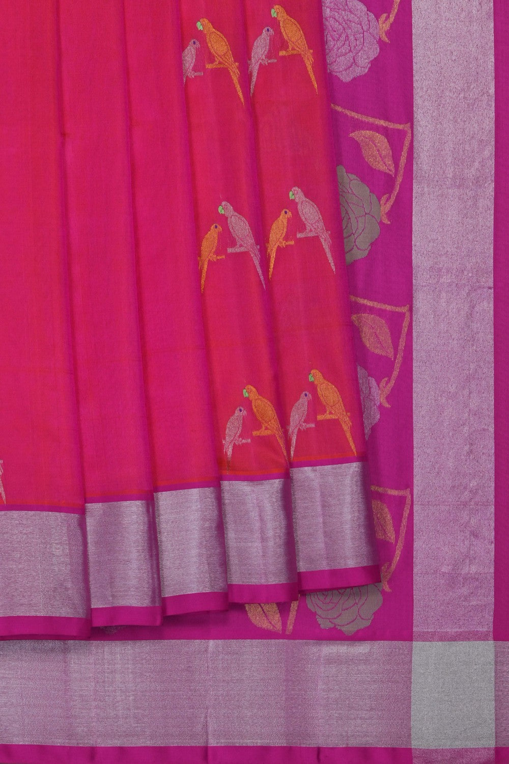 Image of Fuchsia-Pink Venkatagiri Silk Saree