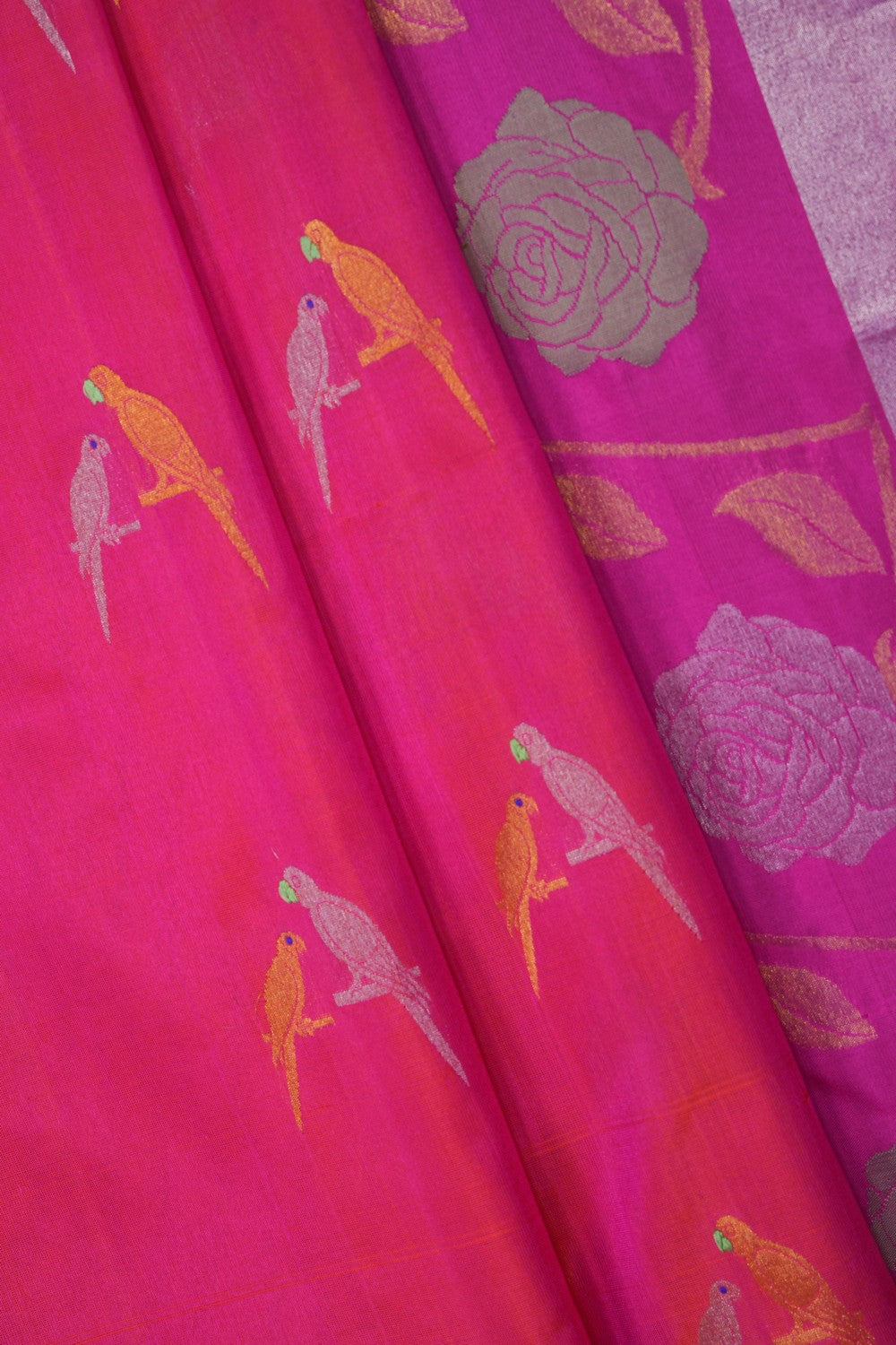 Image of Fuchsia-Pink Venkatagiri Silk Saree