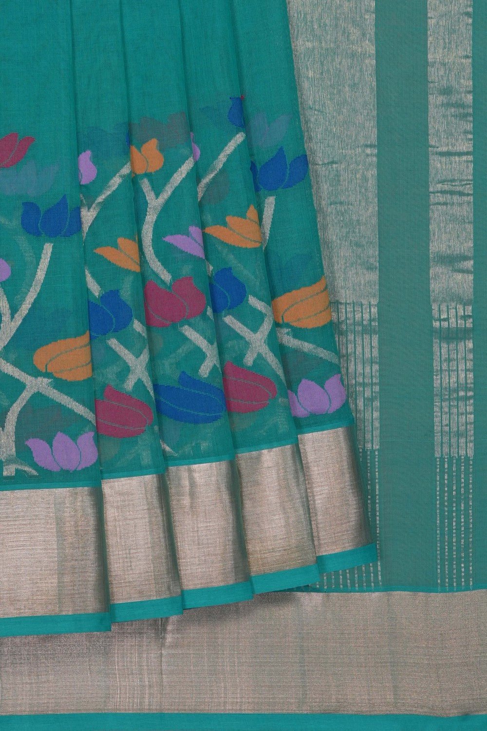 Image of Teal Blue Venkatagiri Cotton Saree