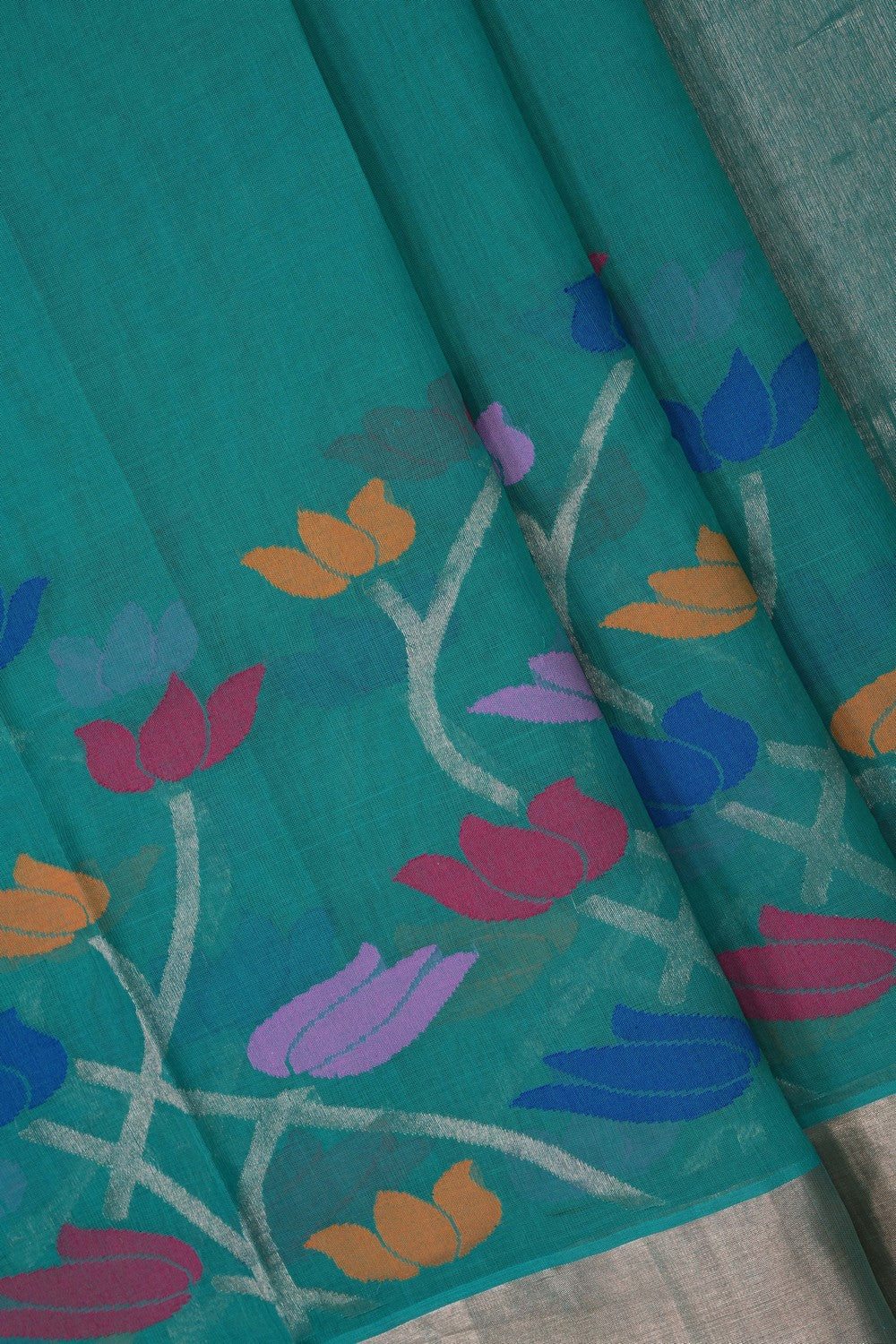 Image of Teal Blue Venkatagiri Cotton Saree