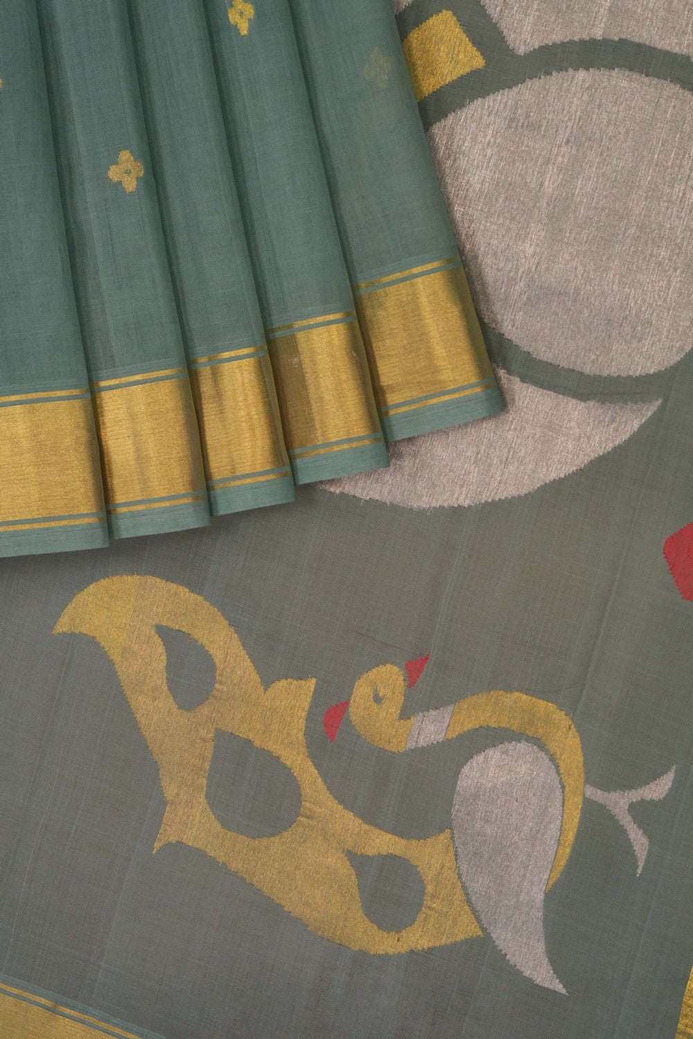 Image of Smoky Green Venkatagiri Cotton Saree