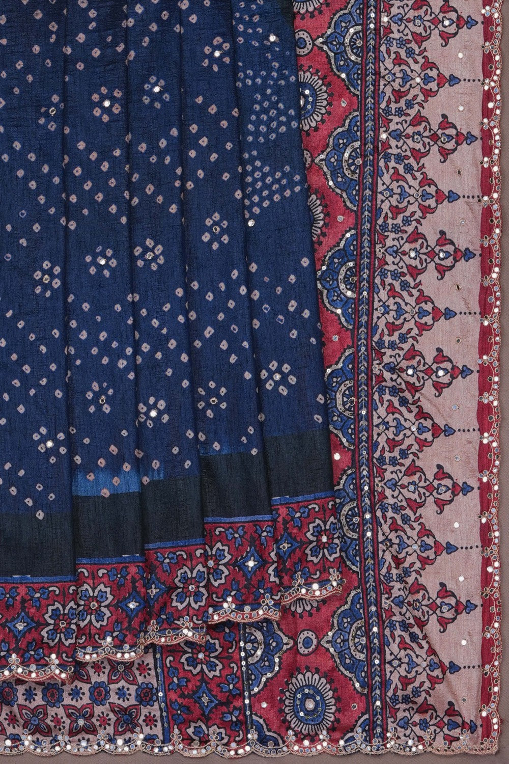 Image of A Fusion Bandhani Ajrakh Printed Saree