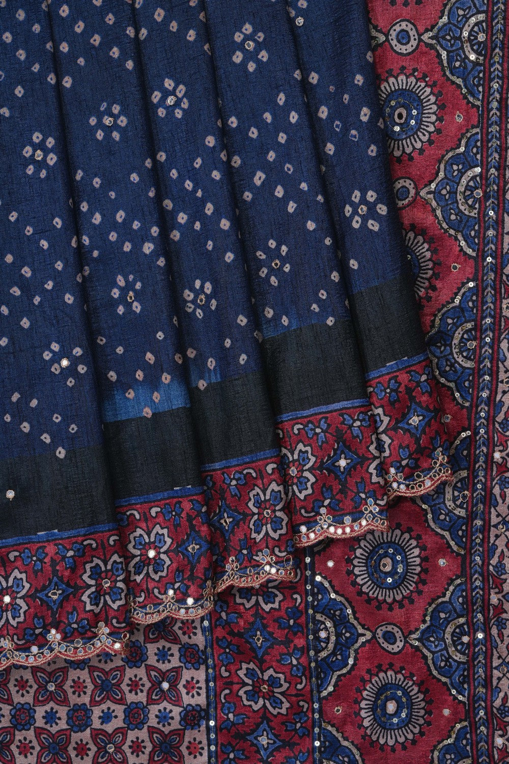 Image of A Fusion Bandhani Ajrakh Printed Saree