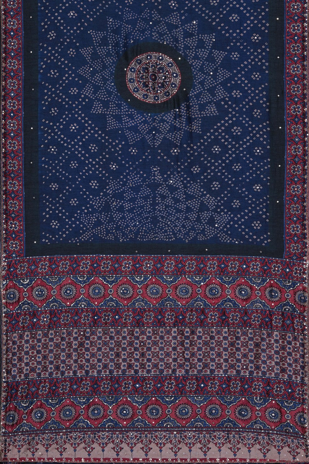 Image of A Fusion Bandhani Ajrakh Printed Saree