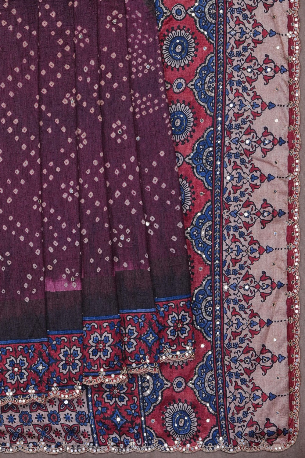 Image of A Fusion Bandhani Ajrakh Printed Saree
