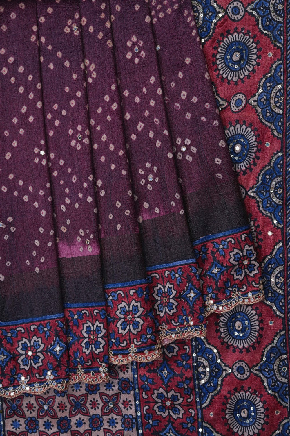 Image of A Fusion Bandhani Ajrakh Printed Saree