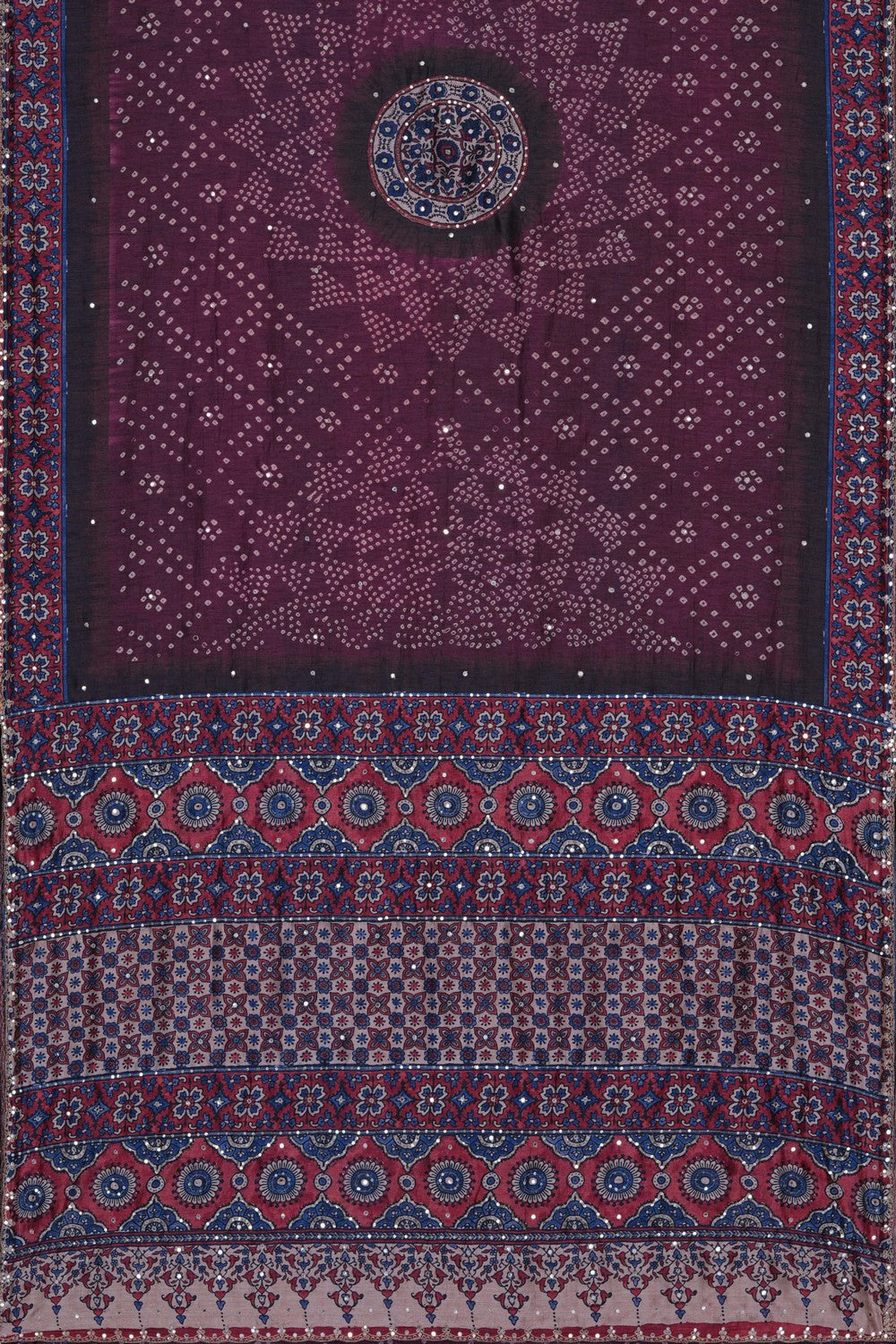 Image of A Fusion Bandhani Ajrakh Printed Saree
