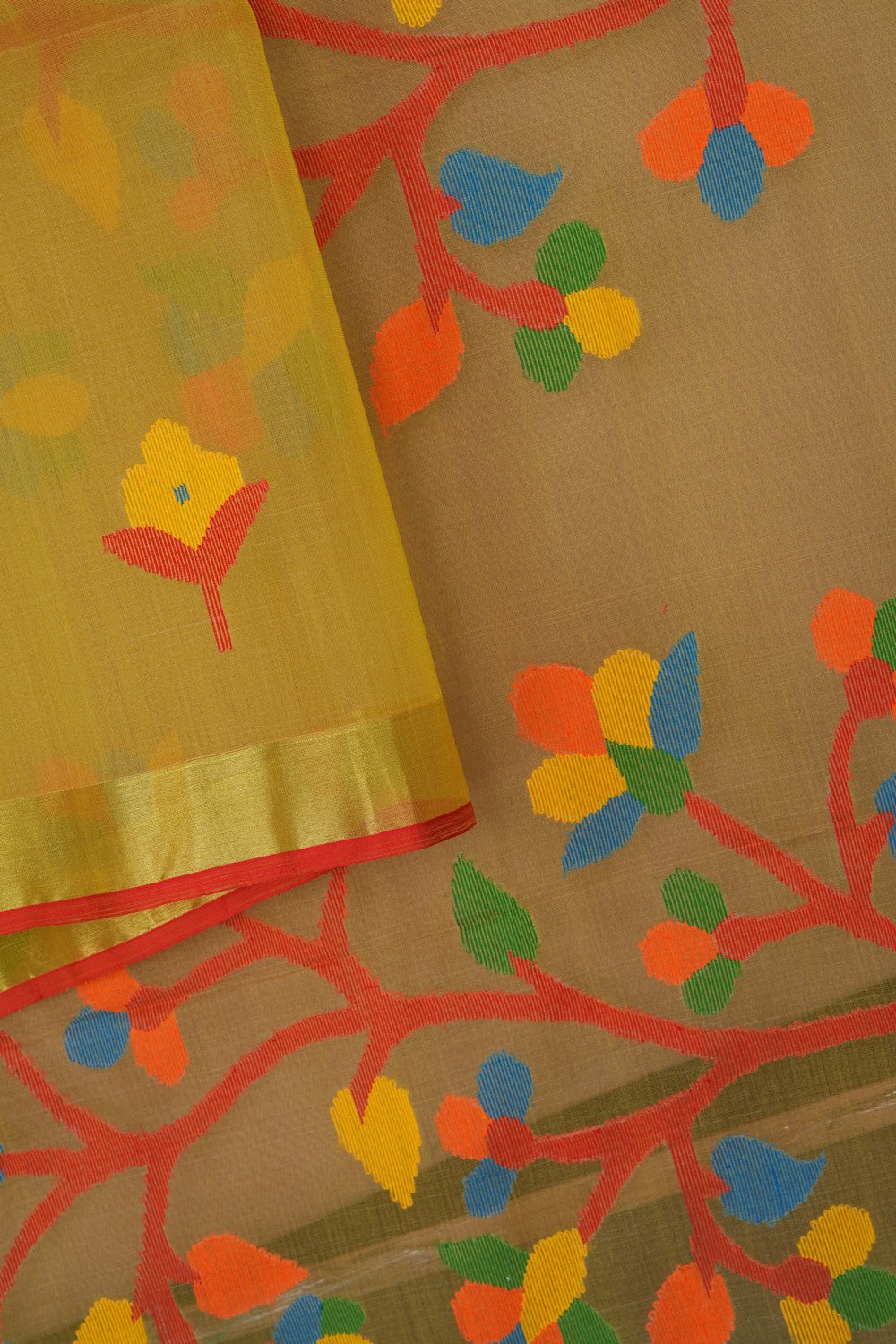 Image of Spring Yellow Kora Saree