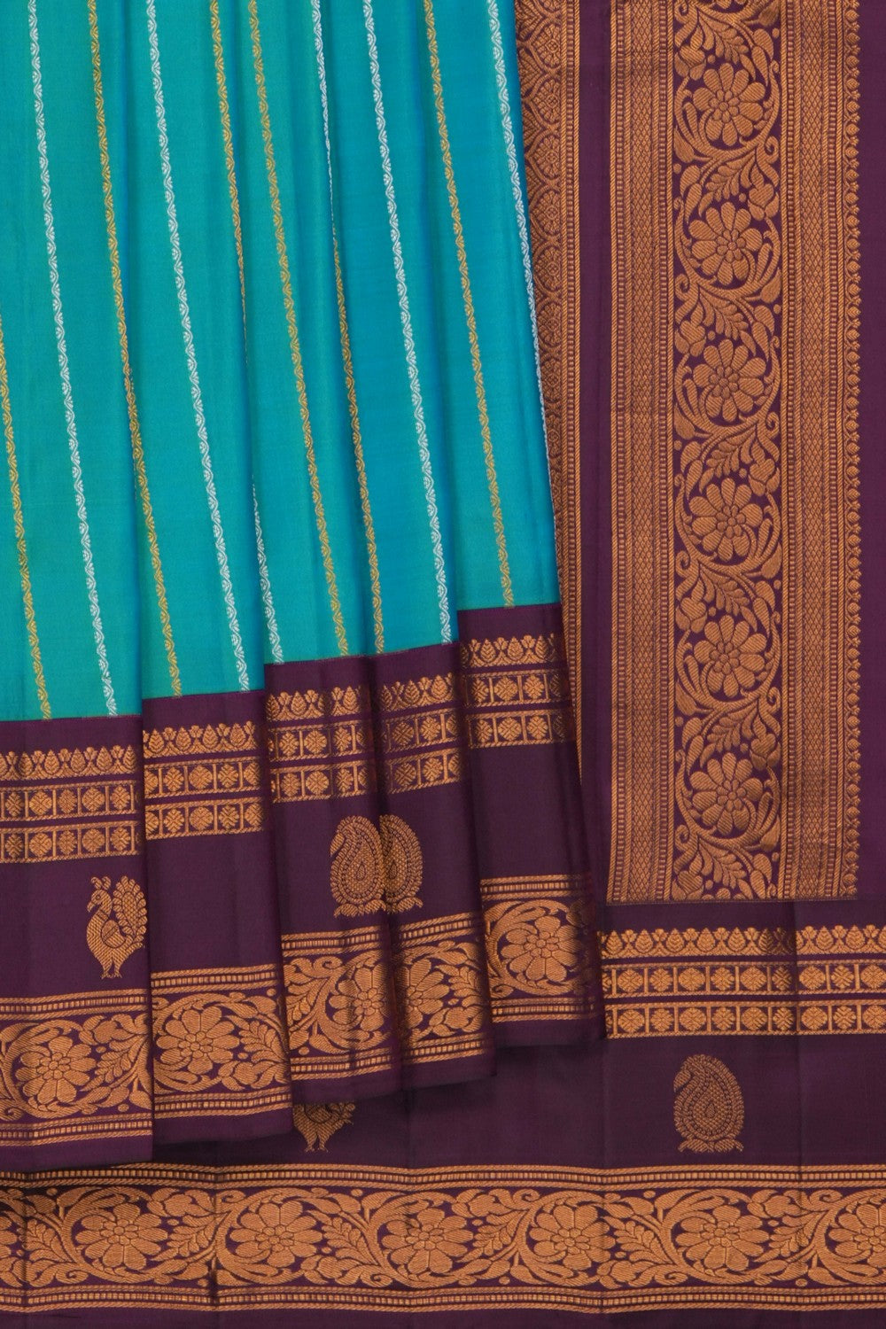 Image of Gadwal Silk Teal-Green Saree
