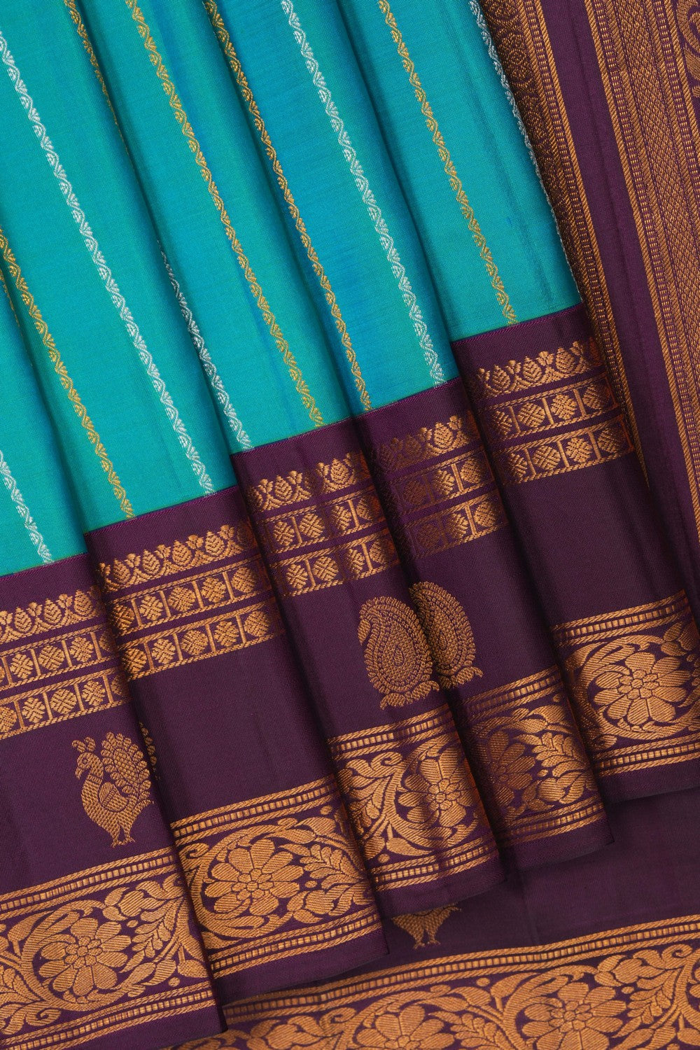 Image of Gadwal Silk Teal-Green Saree