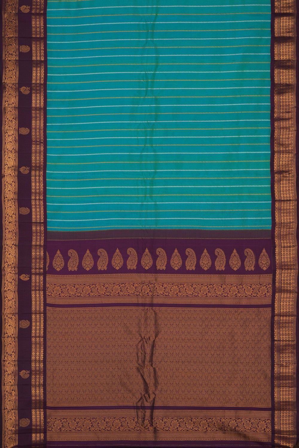 Image of Gadwal Silk Teal-Green Saree