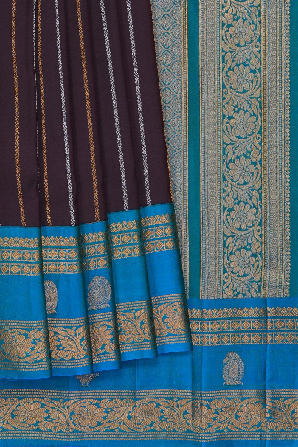 Image of Gadwal Silk Brown Saree